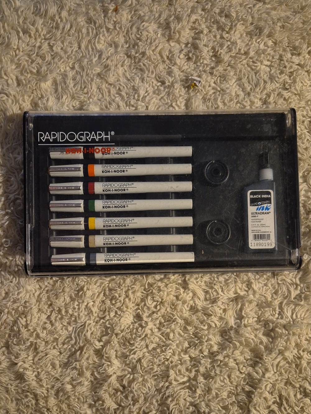 90s Koh-I-Noor Rapidograph 3165 Pen Set 7 Technicsl Art2 Pens + India Ink